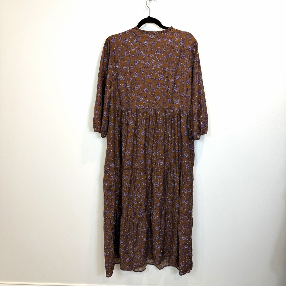 J. Jill XL Maxi Tiered Dress Ruffled Neckline In Dark Brown Graphic Paisley - Picture 8 of 10